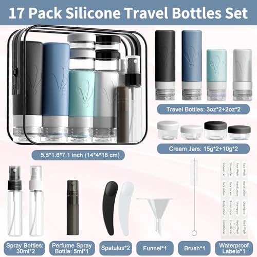 17-Pack TSA Approved Travel Bottles Set - Leak Proof 3oz & 2oz