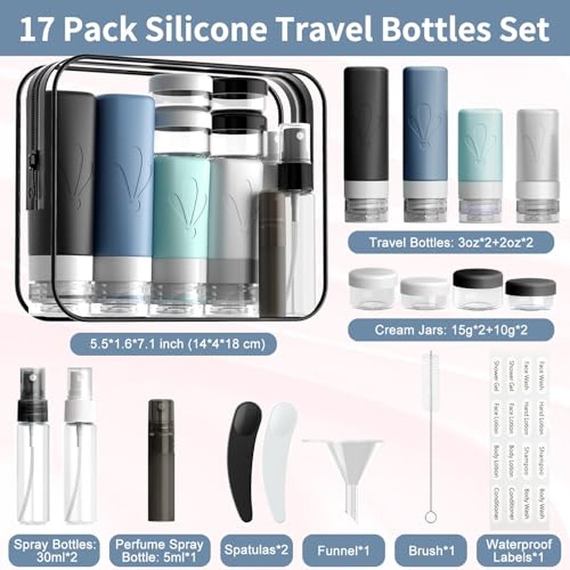 17-Pack TSA Approved Travel Bottles Set - Leak Proof 3oz & 2oz