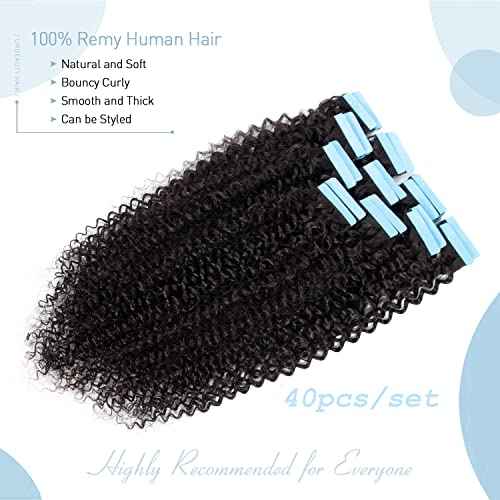 Urbeauty 40 Pcs Tape in Hair Extensions Human Hair Black Women Seamless Kinky Curly Tape on Hair Extensions with Invisible Tape Attached Semi Permanent Tape on Natural Hair