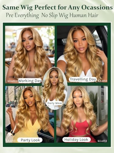 KLAIYI Ombre Honey Blonde Loose Wave 7x5 Lace Front Human Hair Wig 18"
