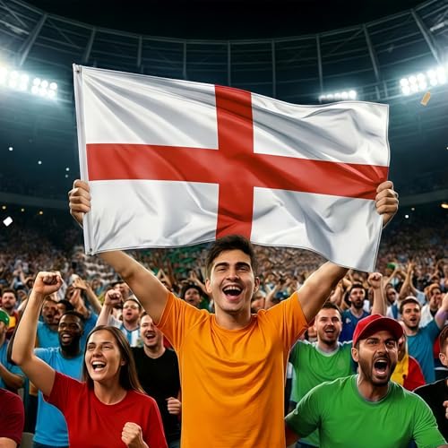 England Soccer Fan Gear Set - 6-Piece Supporter Kit with Flag, Scarf, Face Paint, Glasses, Bracelet & Clapper