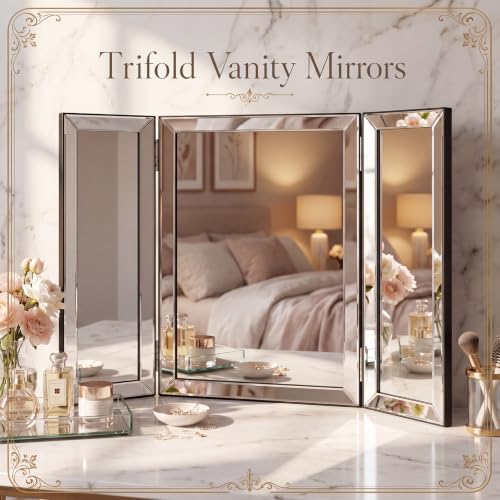 Wonderjune Trifold Vanity Mirror 21" x 31" Silver Frame 3-Way