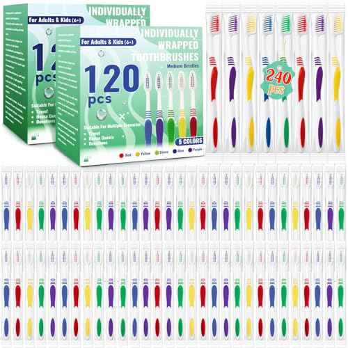 240 Pcs Toothbrush Bulk Disposable, Travel Toothbrushes Pack, Soft Bristle Individually Wrapped and Good Cleaning for Kids, Adult and The Elderly. Suitable for Hotel, Travel, Home, Donated