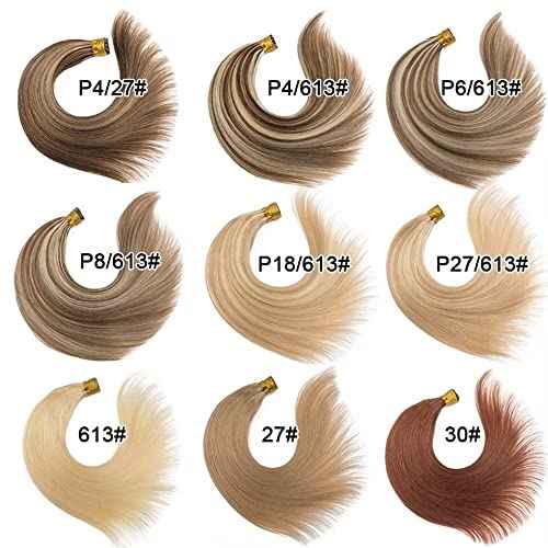 I Tip Remy Human Hair Extensions Cold Fusion Hair Piece Pre Bonded Keratin Stick In Hair Extensions Long Straight #18/613 Golden Brown Highlighted Bleach Blonde Hairpieces 100 Strands 100g 22"
