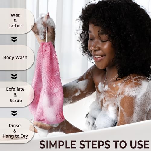 Fulloadris Camellia & SeaBlue African Exfoliating Net Sponge with Travel Bag - Back Scrubber & Body Wash Cloth