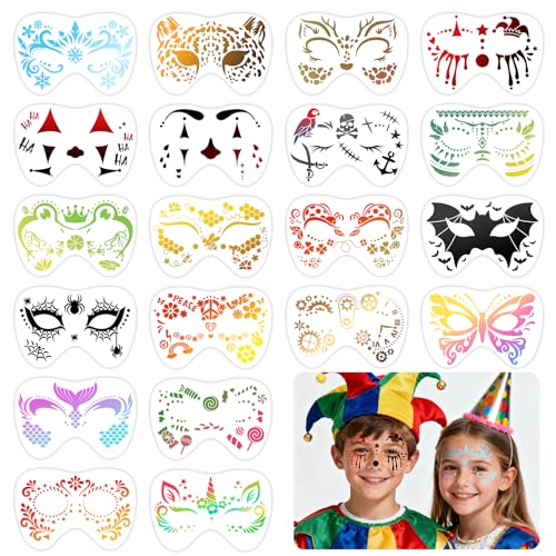 HOWAF 20 Pcs Kids Face Paint Stencils Set - 20 Designs