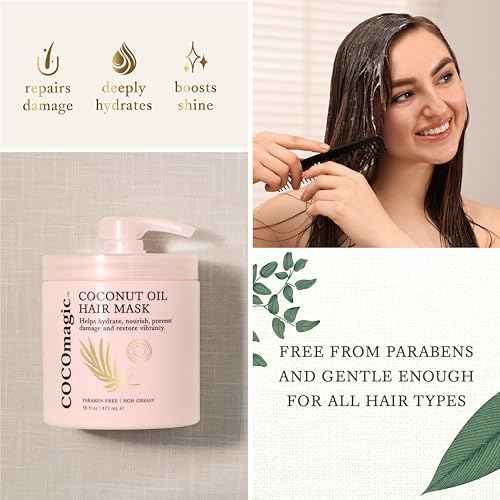 Cocomagic Coconut Oil Hair Mask - Repairs Damage, Prevents Frizz, Restores & Adds Shine | Protein Rich & Extra Hydrating | Paraben Free, Cruelty Free, Made in USA (16 Fl Oz)