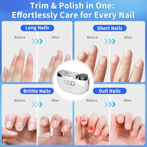 10 Pack Electric Nail Clipper 3-in-1, 2026 Upgraded Painless Automatic Nail Trimmer for Thick Fingernails &Toenails, 3-Speed with LED, Polishing & Storage,Type-C Rechargeable,Safe for Seniors (White)
