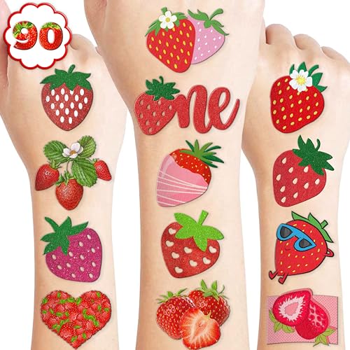 90 PCS Strawberry Temporary Tattoos for Kids | Waterproof Party Favors