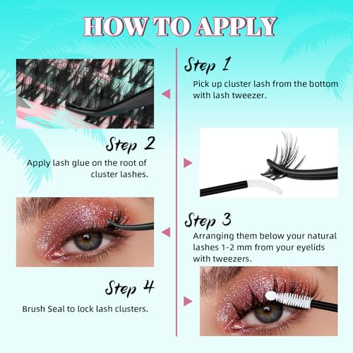 Fairy Eyelash Clusters DIY 144Pcs Lash Extension Kit Natural Lashes Clusters Kit with Lash White Bond and Seal,Lash Remover and Tweezers for Anime Cluster Eyelash Extensions Kit(Holiday-C-8-18mm)
