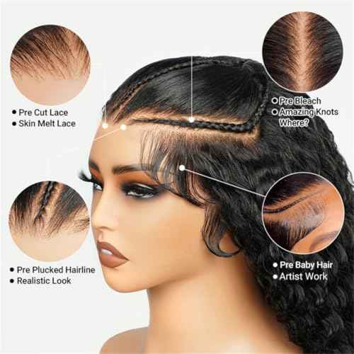 Wiggins Pre Braided Glueless Wig Water Wave Lace Front Wigs Human Hair Glueless Wigs Human Hair Pre Plucked Pre Cut Water Wave 13x4 Lace Front Wigs Human Hair For Black Women 16 Inch