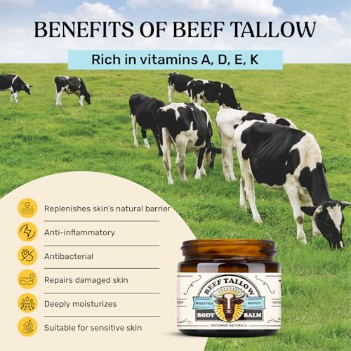 Beef Tallow Sun Balm for Skin - Moisturizer Cream - 100% Grass Fed Whipped Beef Tallow - Herb Infused - Supports Eczema, Rosacea - Made in USA - Unscented - 2 oz