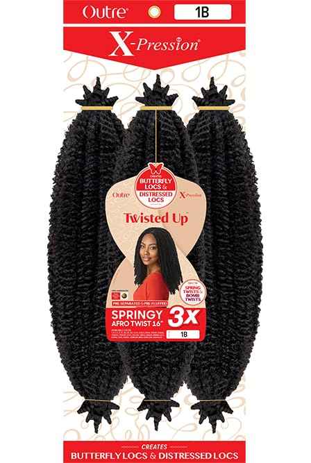 Outre X-Pression - Twisted Up - Springy Afro Twist 16" 3X (5 Pack, OFF BLACK 1B)