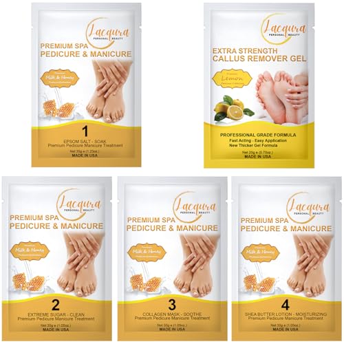Lacqura 5-Step Deluxe Pedicure Spa Kit - At-Home Foot Care Set, Milk & Honey