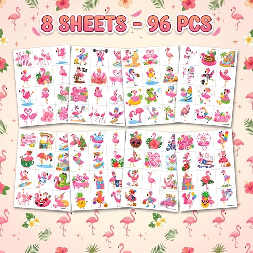 96 PCS Flamingo Temporary Tattoos for Kids - Party Favors