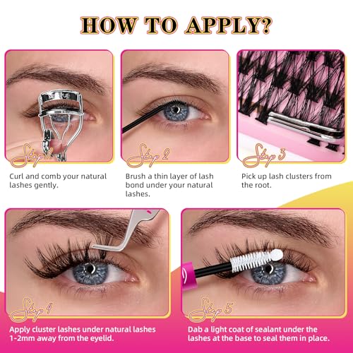 Lash Clusters 280PCS Individual Lashes D Curl Eyelash Clusters Mixed Length Cluster Eyelash Extensions Clusters Lashes with Thin Band Soft False Eyelashes DIY at Home(50D,D-Mix9-16mm)