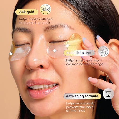 SpaLife Beauty Anti-Aging Under Eye Masks – Hydrogel Eye Patches for Fine Lines, Dryness, & Dullness with 24K Gold, Colloidal Silver – 2-in-1 Skincare Treatment – 24 Pairs