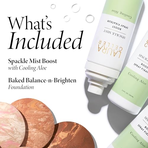 LAURA GELLER NEW YORK Baked Balance-n-Brighten Powder Foundation, Light + Spackle Mist Boost with Cooling Aloe