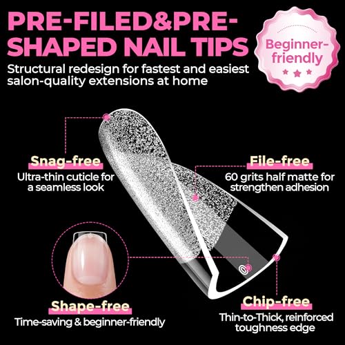 UNA GELLA Extra Short Sharp Square Nail Tips, 504Pcs – Pre-Shaped False Nails