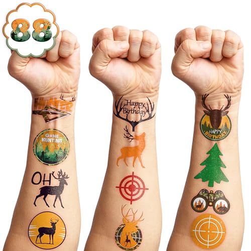 88 PCS Hunting Temporary Tattoos for Kids - Camo Party Favors