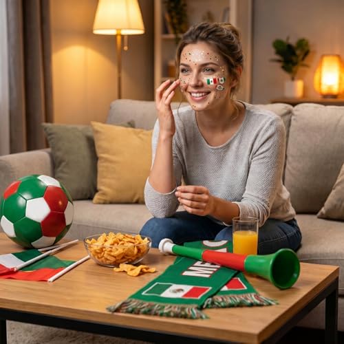 Mexico Soccer Fan Glitter Stick with 3 Mini Tattoos - Red, White, Green