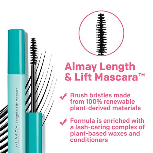Almay Lenghthening Mascara,Volume & Lift, Eye Makeup, Hypoallergenic and-Fragrance Free, 020 Black Noir, 0.24 Fl Oz (Pack of 2)