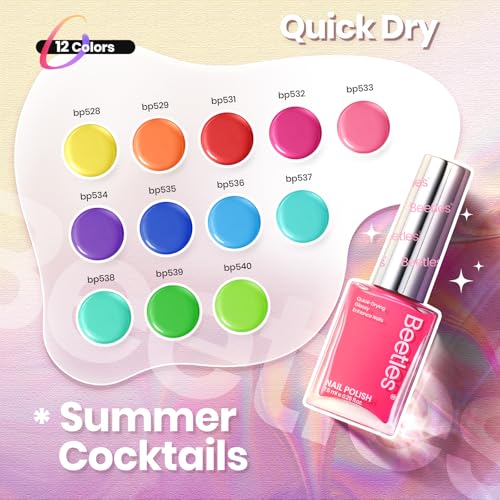 Beetles Neon Summer Cocktails Nail Polish Set, 12 Quick Dry Bright Colors