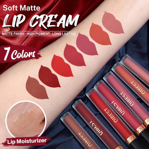 QiBest 8Pcs Matte Liquid Lipstick Set with Lip Plumper