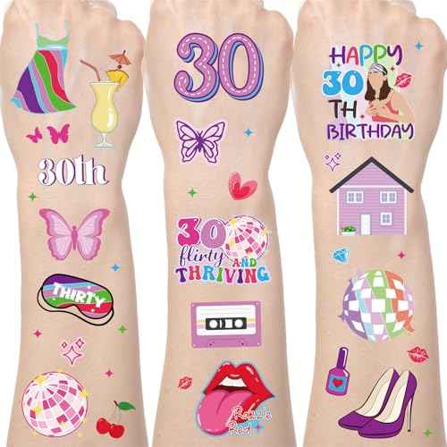Thirty Flirty and Thriving Temporary Tattoos - Aposwow 200+ 30 Flirty and Thriving Birthday Decorations Favors Supplies 30th Birthday Themed Tattoo Stickers Gifts for Women Prizes Rewards