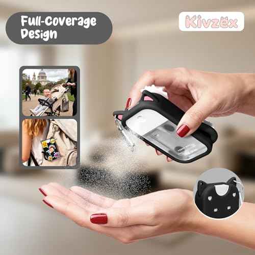 Cat Silicone Case for Touchland Hand Sanitizer Spray with Keychain, Compatible with Power Mist & Glow Mist 1 FL Oz/30ML for Touchland Case, with Charms Accessory Cute Travel Cover Sleeve Black