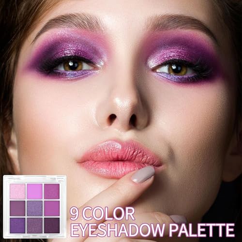 Erinde 9-Color Eyeshadow Palette - Purple Lavender Shimmer Matte