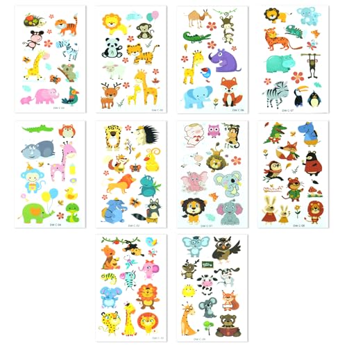 Temporary Tattoos for Kids - 10 Sheets Waterproof Animal Designs