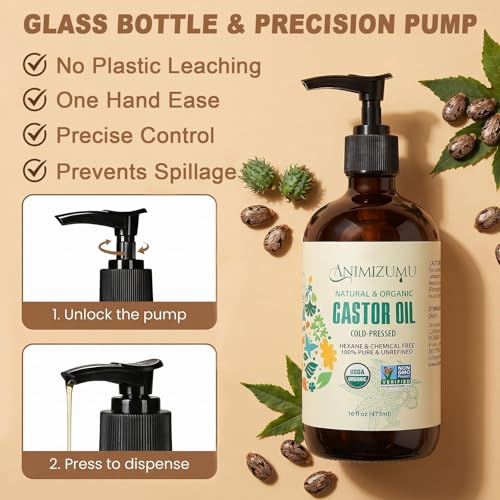 USDA Organic Cold Pressed Castor Oil - 100% Pure 16oz