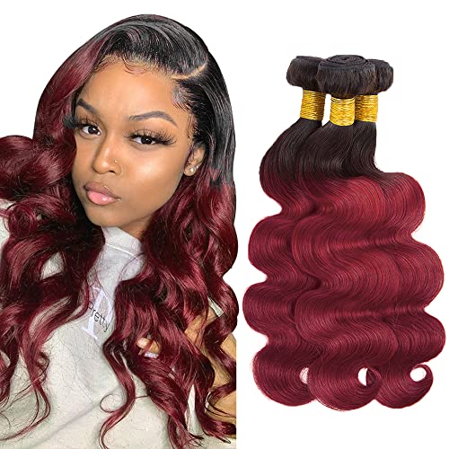 Human Hair Extensions Burgundy Body Wave Bundle 14-18 Inch 3 Pack 150g