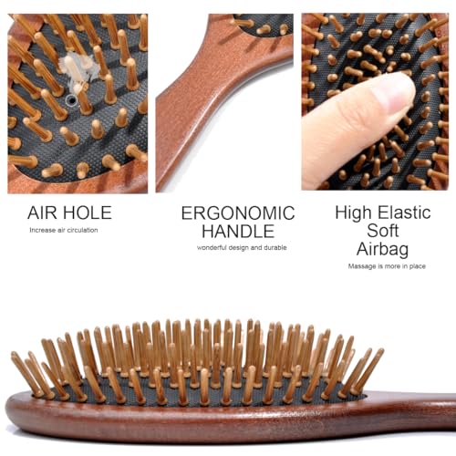 Maji Mama Handmade Wooden Cushion Hair Brush for Women Men Hairbrush with Bamboo Pins Massage Scalp & Detangling for Curly Thick Long Fine Dry Wet Hair (Oval Shape)