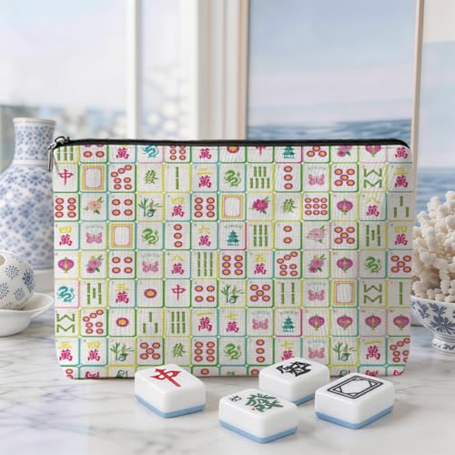 Blue Leaves Multicolor Mahjong Tile Bag Chinoiserie Makeup Bag Case Only