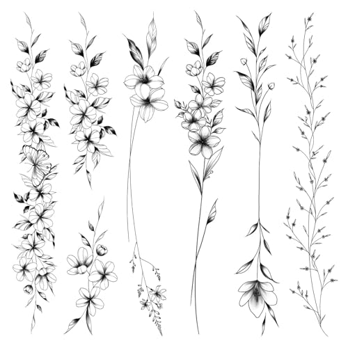 Leesgel Temporary Tattoos Women, 12 Sheets Vine Flowers