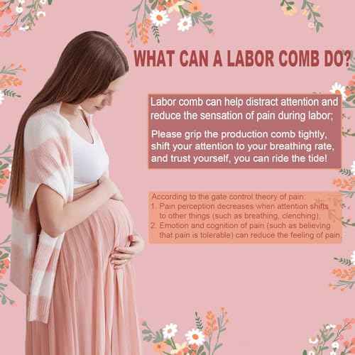 Labor Comb for Pain, Birthing Comb for Labor Pain with Wrist Strip and Gift Box - Peach Wood