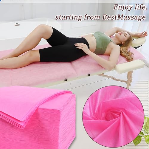 Disposable Massage Table Sheets (31" x 71", 100 Pack) - Pink Spa Bed Cover