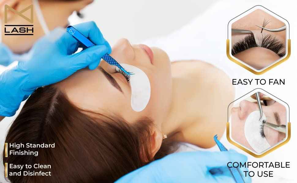 M LASH Tweezers for Eyelash Extensions (Set of 4) - Professional Lash Extension Tweezers - Fiber Tip, Japanese Steel, Diamond Grip Eyelash Extension Tweezer (Leopard)