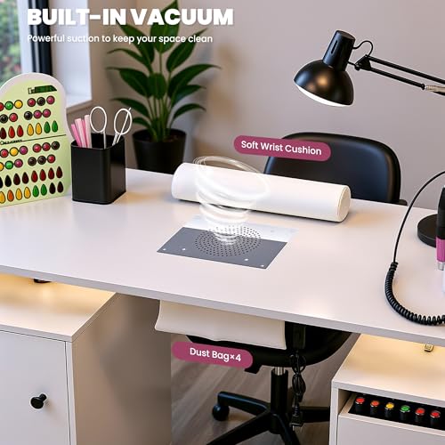 Professional Nail Desk w/ Electric Dust Collector & LED Lights