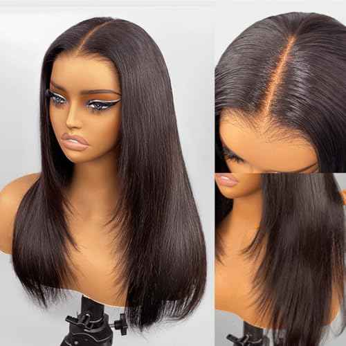 ISEE Hair Straight Glueless Wigs Human Hair Pre Plucked Pre Cut HD Lace 7x5 Layered Wig Face-Framing 180% Density Lace Front Wig Human Hair For Beginners 3 Second To Wear 22 Inch