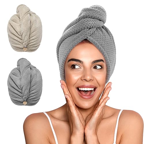 YFONG Microfiber Hair Towel Wrap 2-Pack | Quick Dry Turban