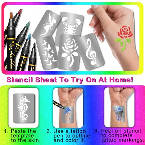 390 PCS Temporary Tattoo Stencils Kit for Kids, 28 Sheets