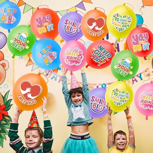 72 Pc Motivational Party Favors Set - Tattoos & Punch Balloons