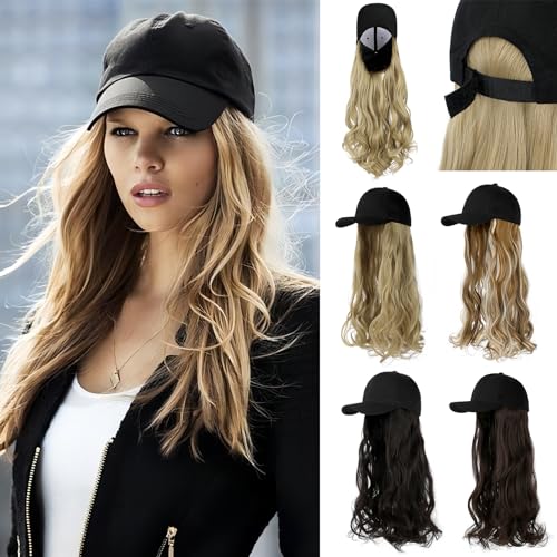 Adjustable Baseball Hat Wig with 24'' Wavy Hair - Black Cap