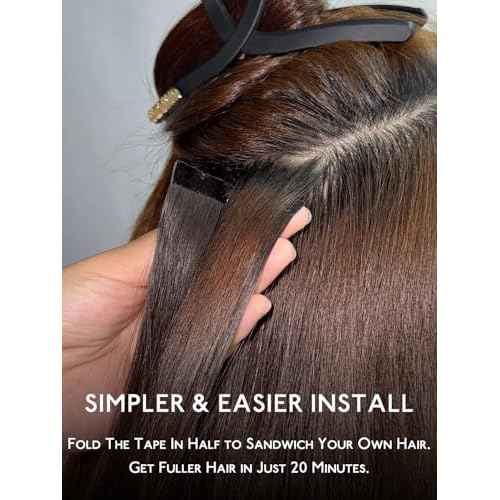 WENNALIFE 8cm Fuller Tape in Hair Extensions Human Hair, 20 Inch 160g 20pcs Jet Black Remy Hair Extensions Real Human Hair Invisible Straight Reusable Extensiones De Cabello Humano