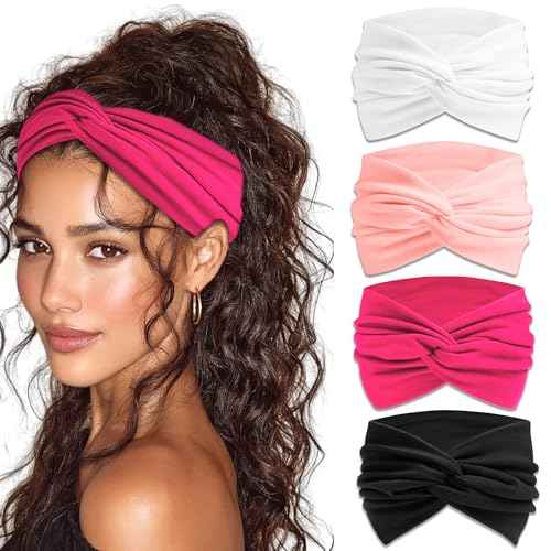 Wide Headbands for Women Cute Boho Headband Solid Color Knotted Turban Head Bands Soft Hair Wraps Pink Head Scarf Fashion Turban Hairband Black Scarf Headband For Women¡¯s Hair Accessories