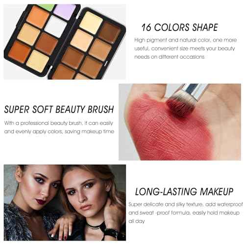 16 Colors Cream [Contour Concealer Foundation] Makeup Palette for Cheeks - All in One Makeup Palette Kit with Brush, Natural Matte Long Wearing, Waterproof Blendable Face Make Up Pallete (#06)