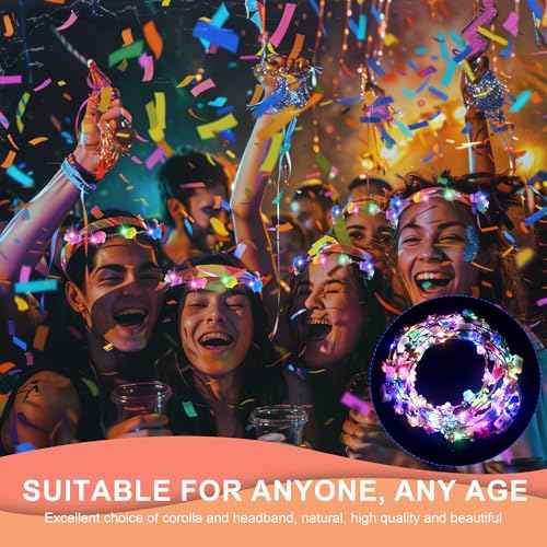 20 Pcs LED Flower Crowns Headbands,Light Up Headbands For Women,Glow In The Dark Headband Wreath,Suitable For Birthdays,Weddings, Halloween, Christmas, Role-Playing, Beach Parties